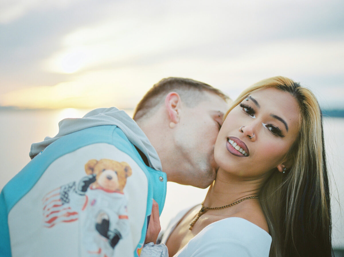 Over exposed couples portrait using medium format film. 