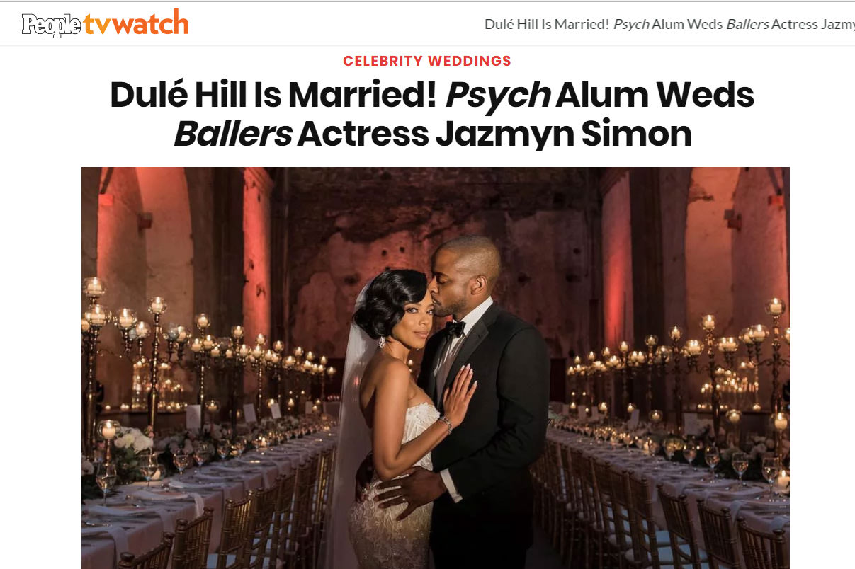 As seen in People! Psych & The West Wing Album Dule Hill marries fellow Ballers cast member Jazmyn Simon (Hill) in a beautiful evening wedding at las Capuchinas in Antigua, Guatemala