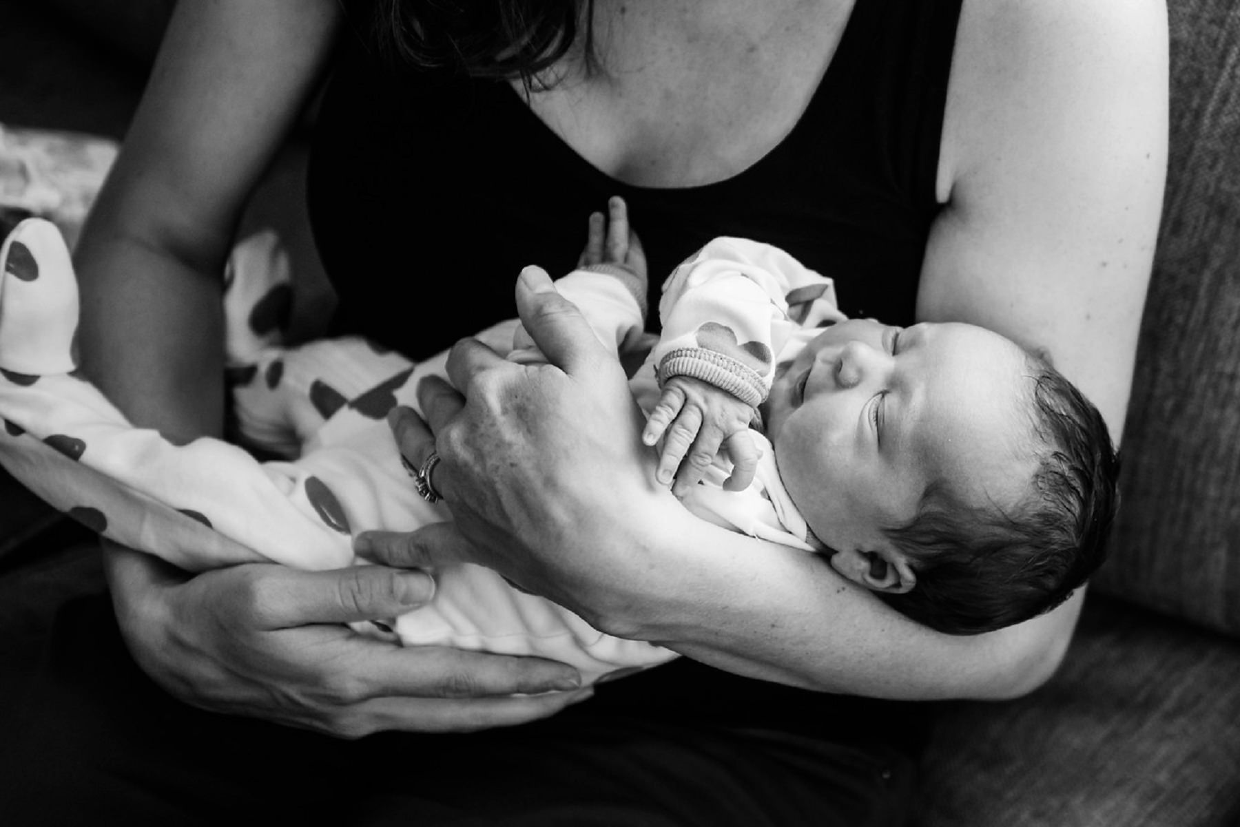 Natural newborn portraits in black and white in Victoria BC