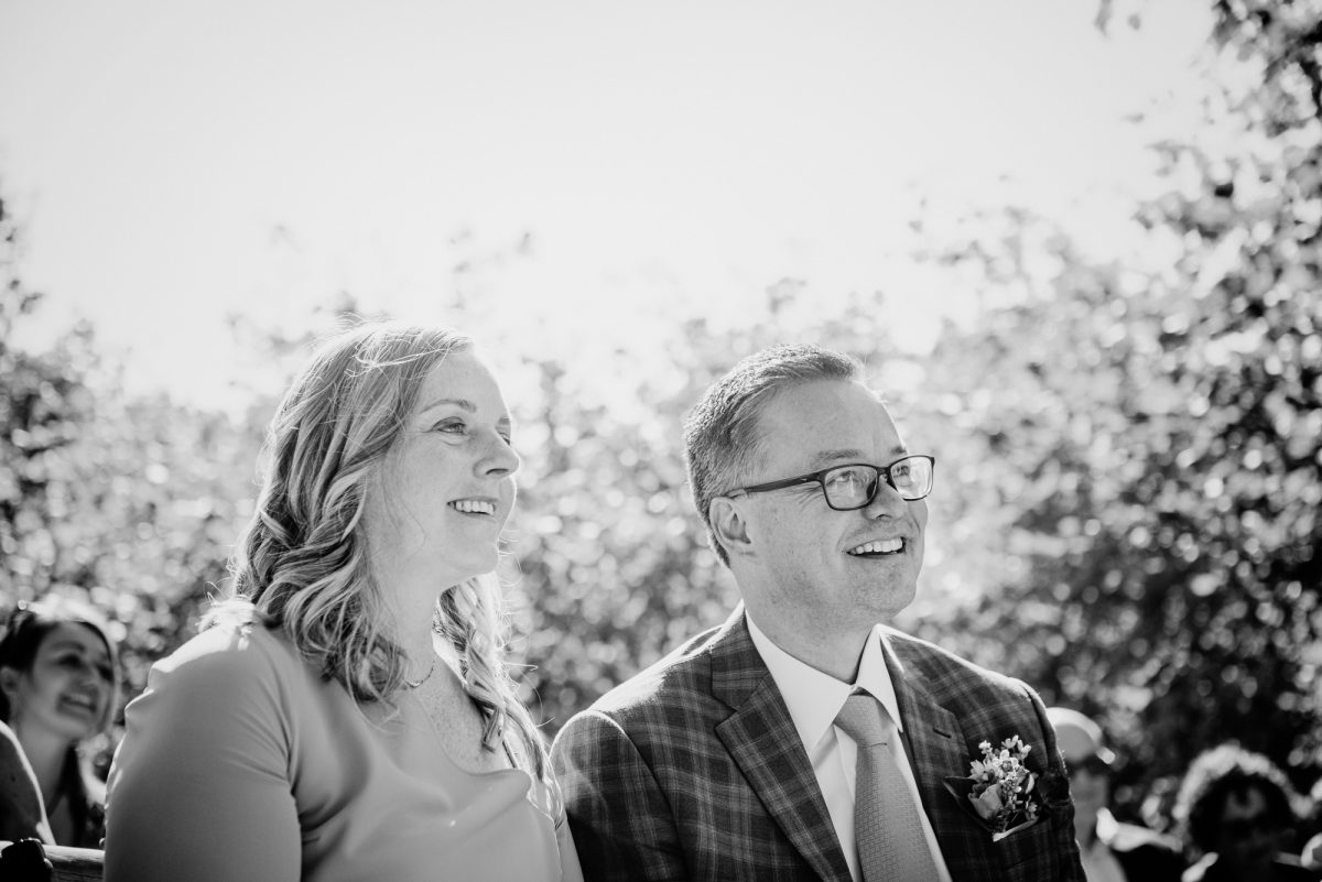 Black and white wedding photo of the parents of the bride