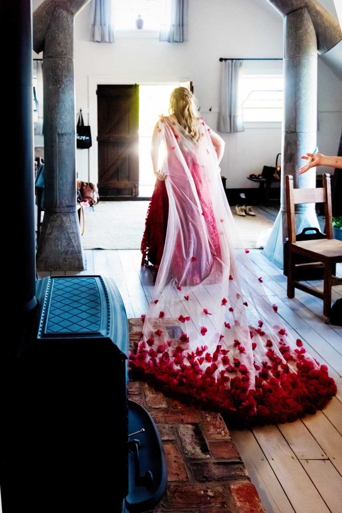 Bride's red wedding cape