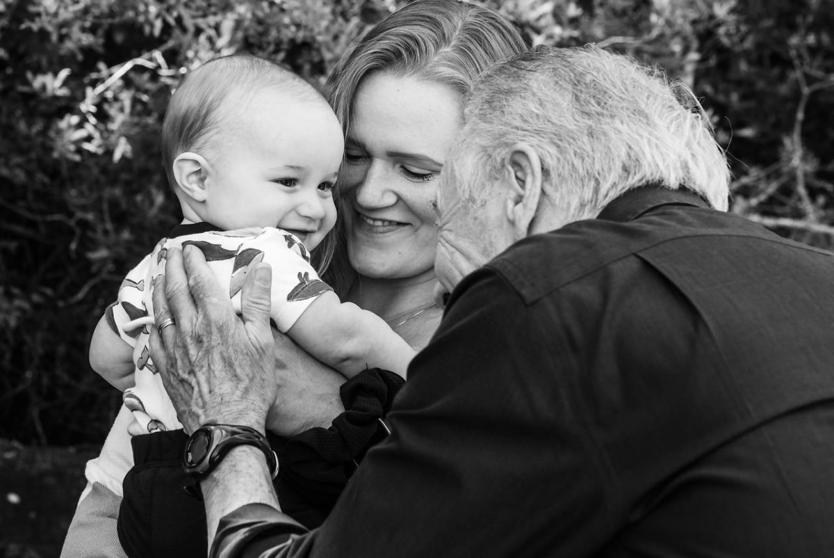 Candid family portrait photography in black and white