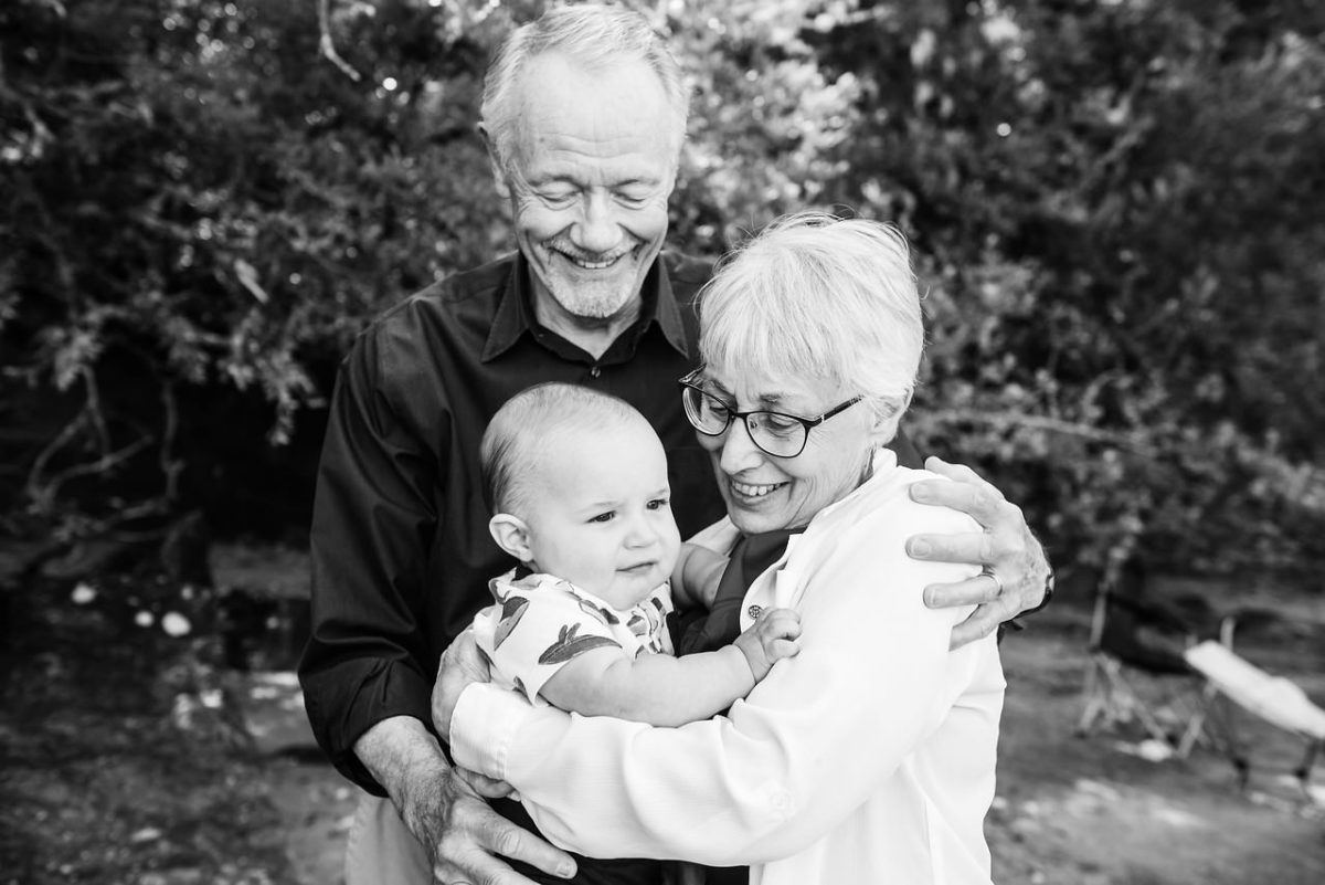 Great grandparent family portrait with a baby who is their great grandchild.