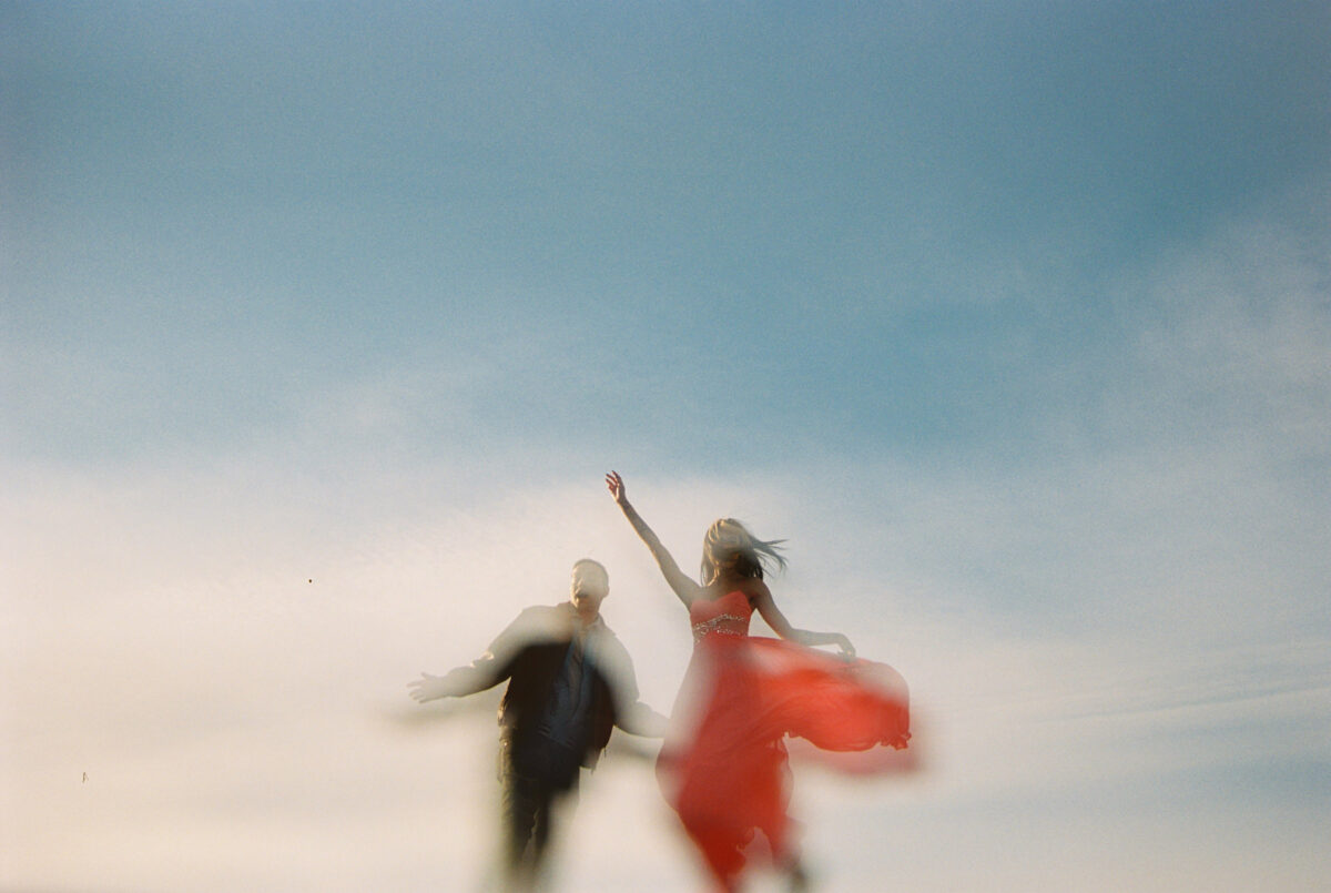An abstract fun and funny couples portrait taken at Macaulay Point Park in Victoria BC