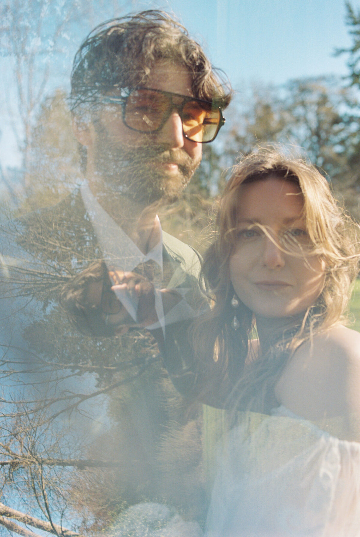 A creative wedding portrait of a couple at Uvic in Victoria BC