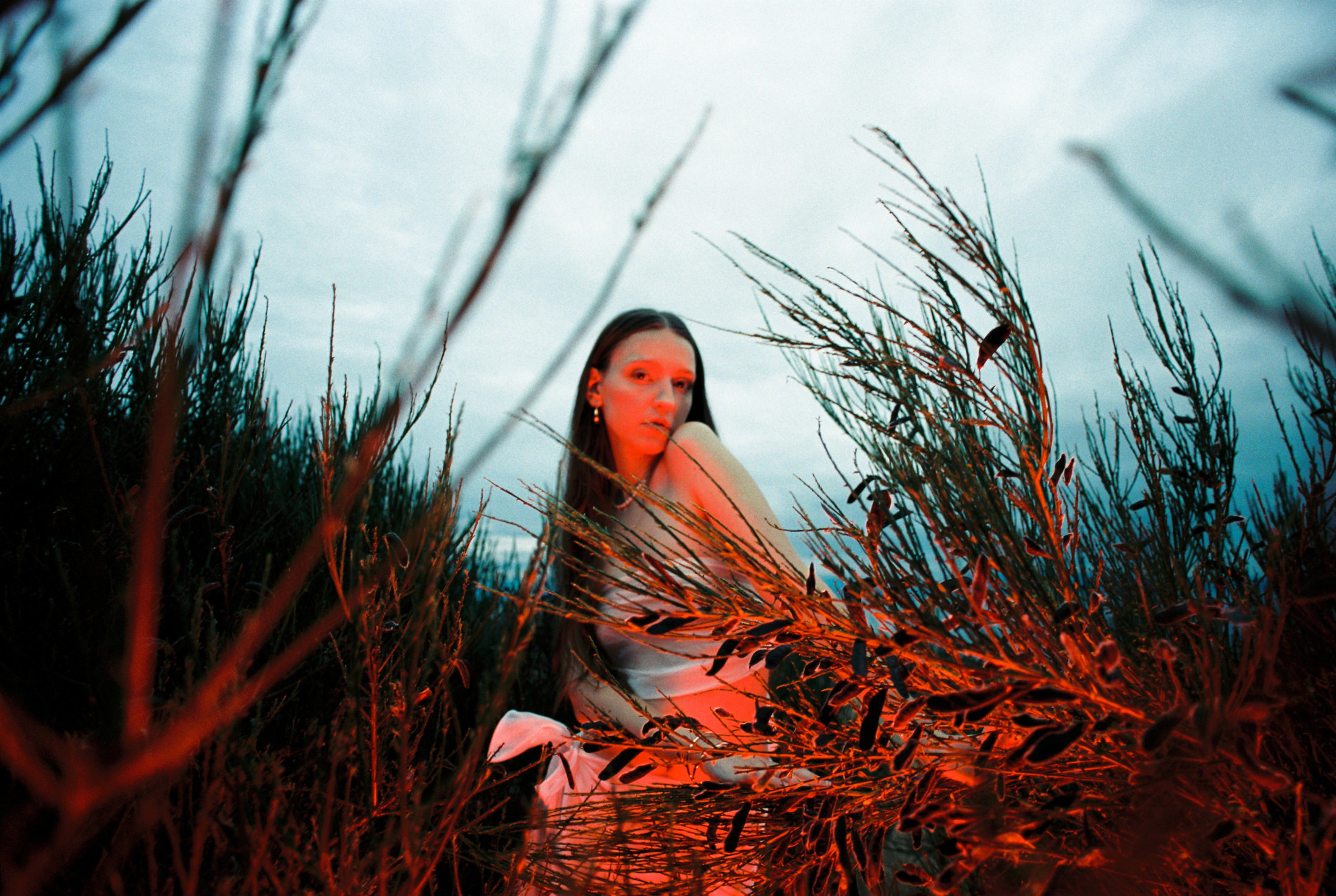 fashion photography at blue hour with local metis designer Monet Maree's clothing.